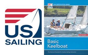 Basic Keelboat book cover and US Sailing logo