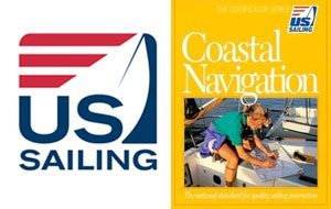 Coastal Navigation book cover and US Sailing logo